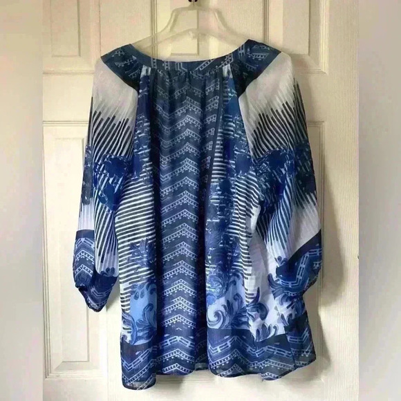Roz & Ali Women Blouse Blue Geometric Print Size 2X - Picture 6 of 9